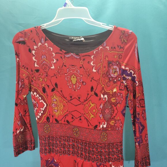 Etro Milano Red & Multicolor Printed Midi Dress Size 44 (Medium) - Picture 2 of 10